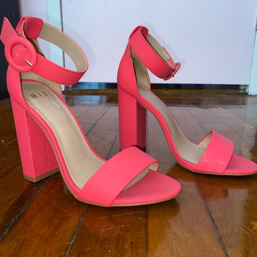 Pink Ankle Strap Block Heels